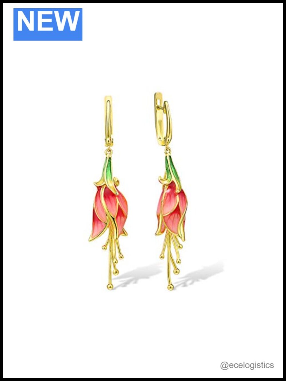 Sterling Silver Enamel Tulip Dangle Earrings with 14k Gold Plating